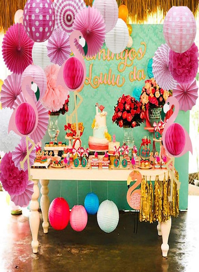 Meiduo Tropical Flamingo Party Honeycomb Decoration, Hawaiian Summer Party Supplies for Adults Kids Birthday Bridal Shower with Flamingo Paper Fans Pom Poms Flowers Paper Lanterns (Pink) - Image 5